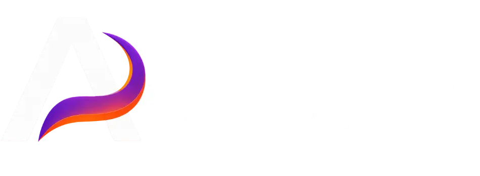 Aomark logo in white with purple-orange stylized A