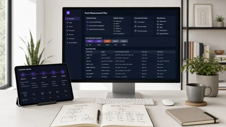 Monitor and tablet displaying analytics dashboards on a desk
