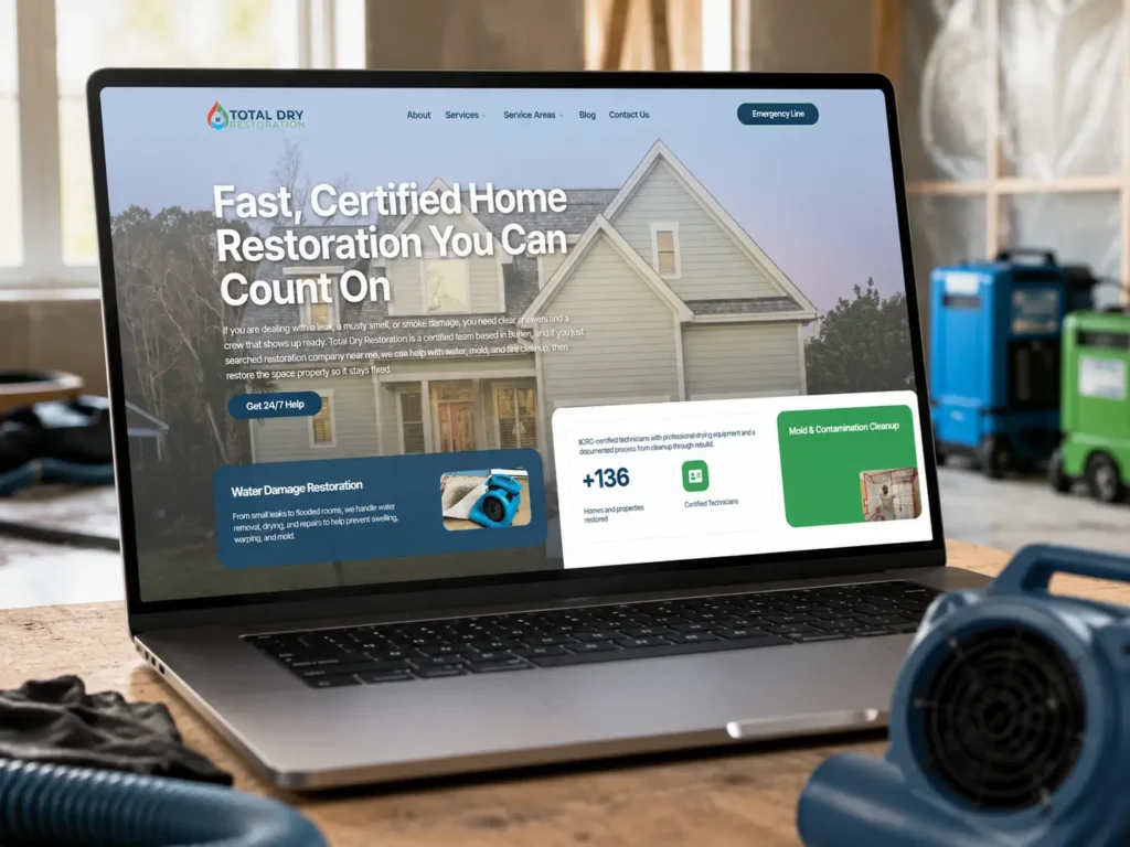 Total Dry Restoration website and local SEO growth project