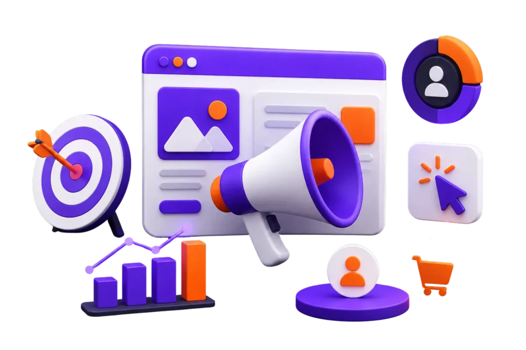 Marketing dashboard icons with megaphone and target