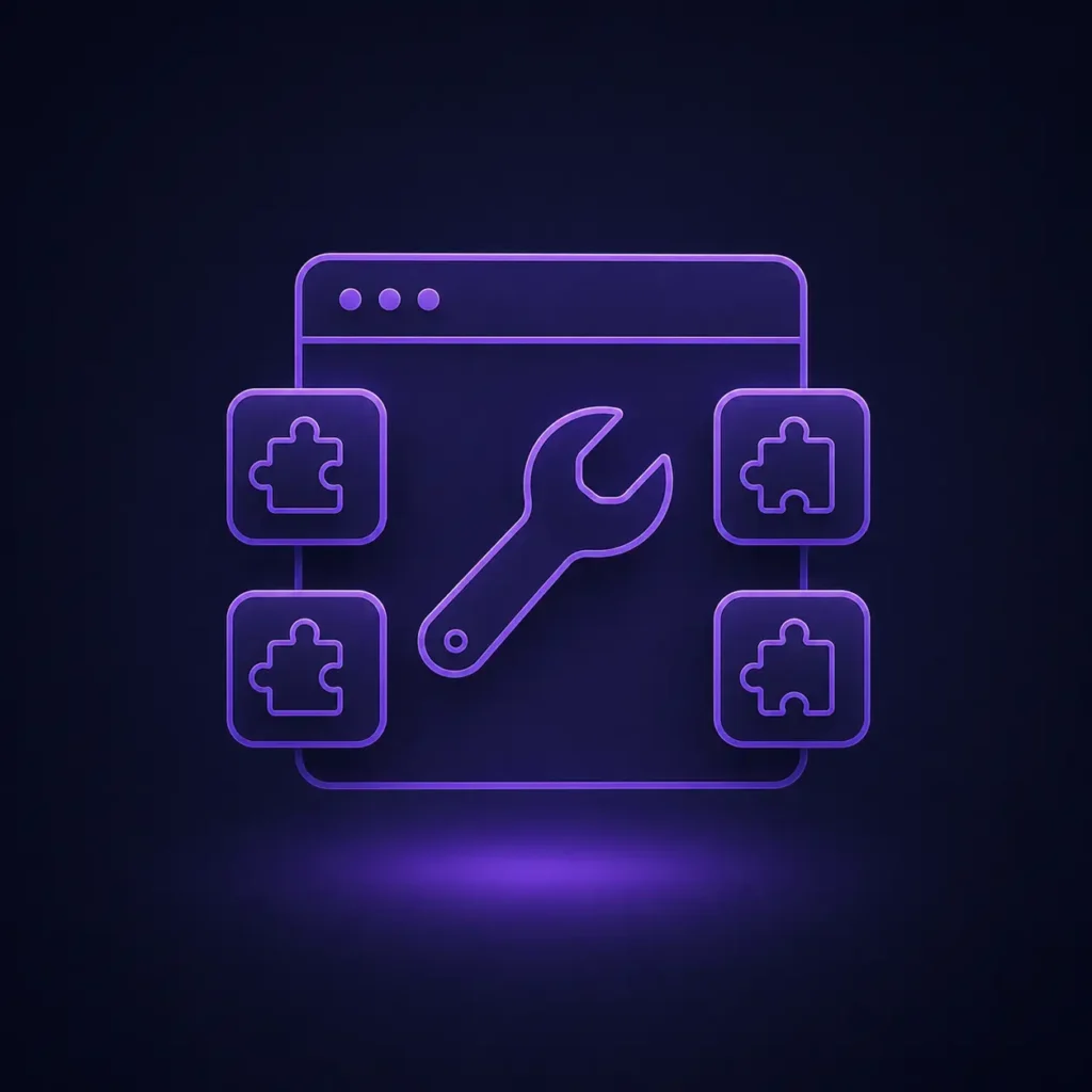 Purple browser window with wrench and puzzle piece icons