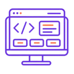 Purple computer monitor icon with code brackets and panels