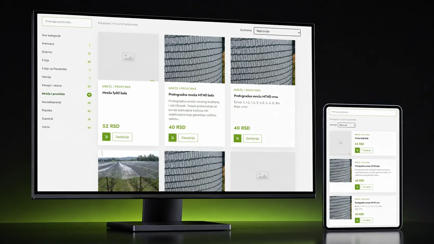 Desktop monitor and smartphone displaying a product catalog