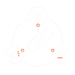 White link icon connecting crown, megaphone, and webpage symbols