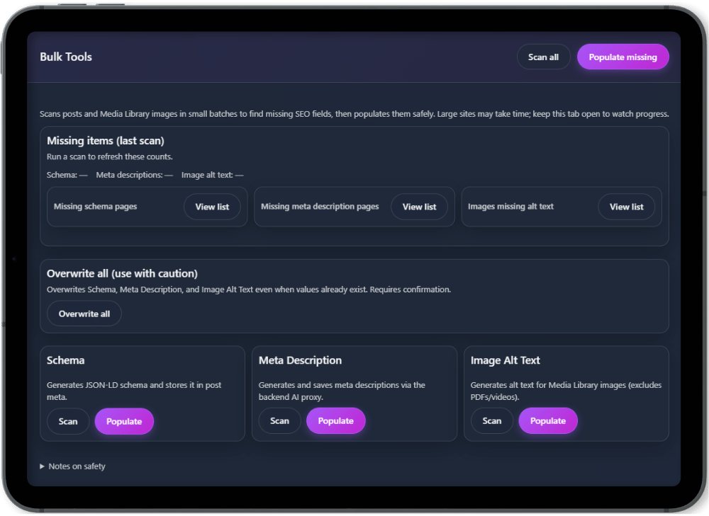 Aomark Suite bulk workflows interface
