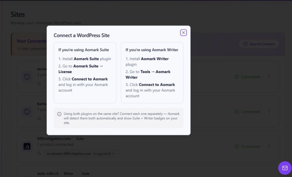 Connect a WordPress plugin from the Hub in Aomark Hub
