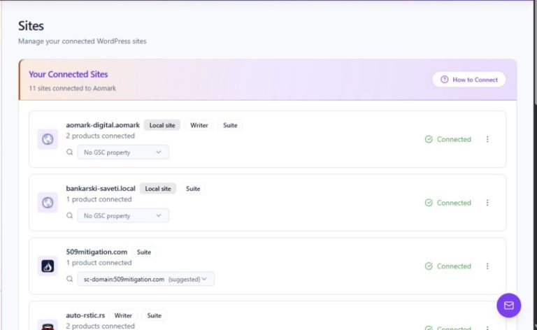 Read connected-site and product badges in Hub
