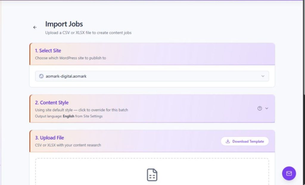 Import article jobs from a spreadsheet in Aomark Writer