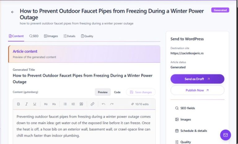 Send a Writer article to WordPress as a draft