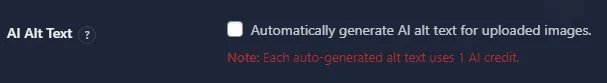 AI Alt Text setting with checkbox to auto-generate alt text