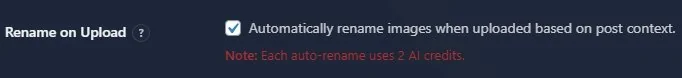 Rename on Upload setting with automatic image renaming checkbox