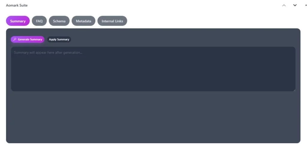 Aomark Suite summary tab with Generate Summary button
