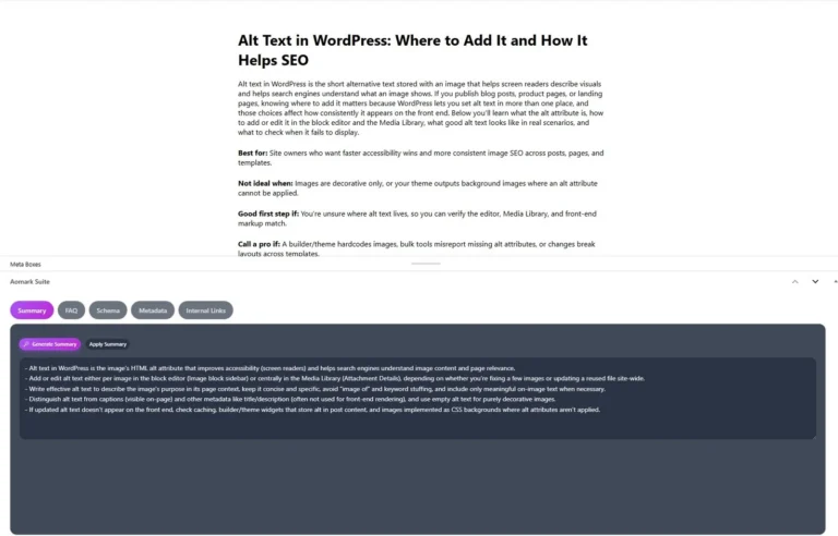 Tutorial 5: Generating a Summary in the Post Editor