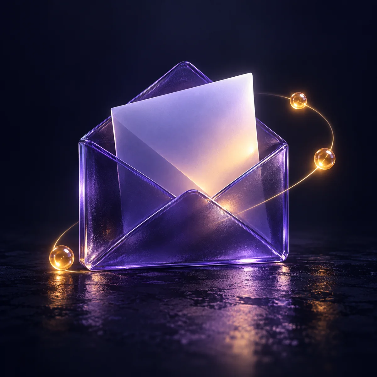 Violet glass envelope with a luminous letter and connected signals