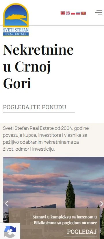 Sveti Stefan Real Estate homepage displayed on a mobile screen