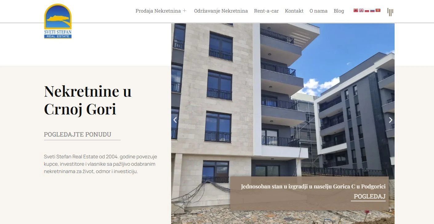 Sveti Stefan Real Estate website homepage and property presentation