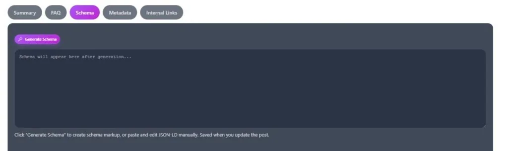 Schema tab interface with Generate Schema button and empty editor