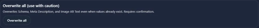 Overwrite all (use with caution) button in dark interface